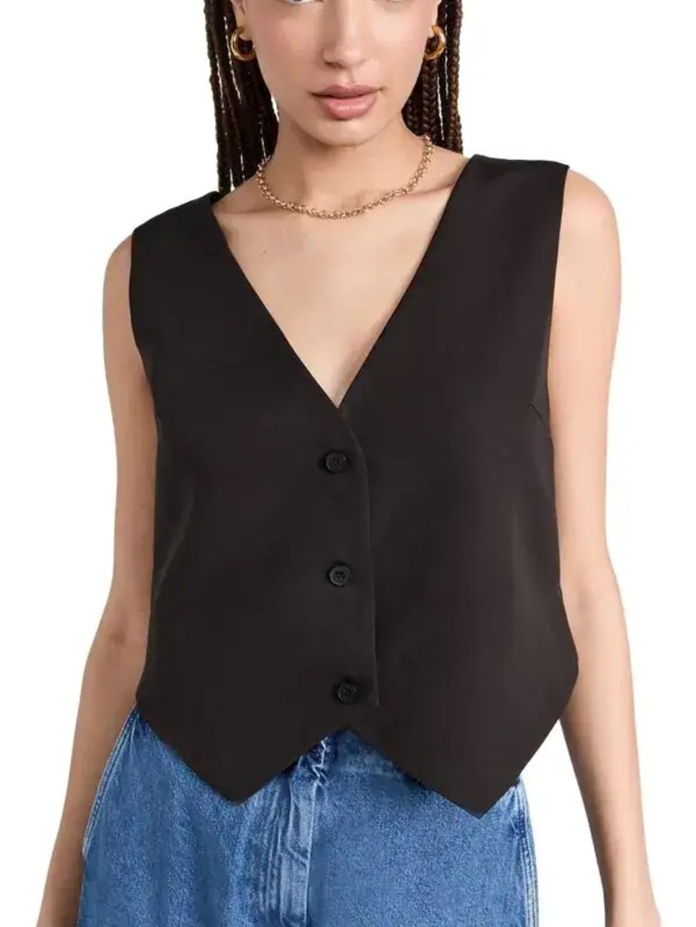 Lioness - Black V-Neck Button-Front Women's Vest Top